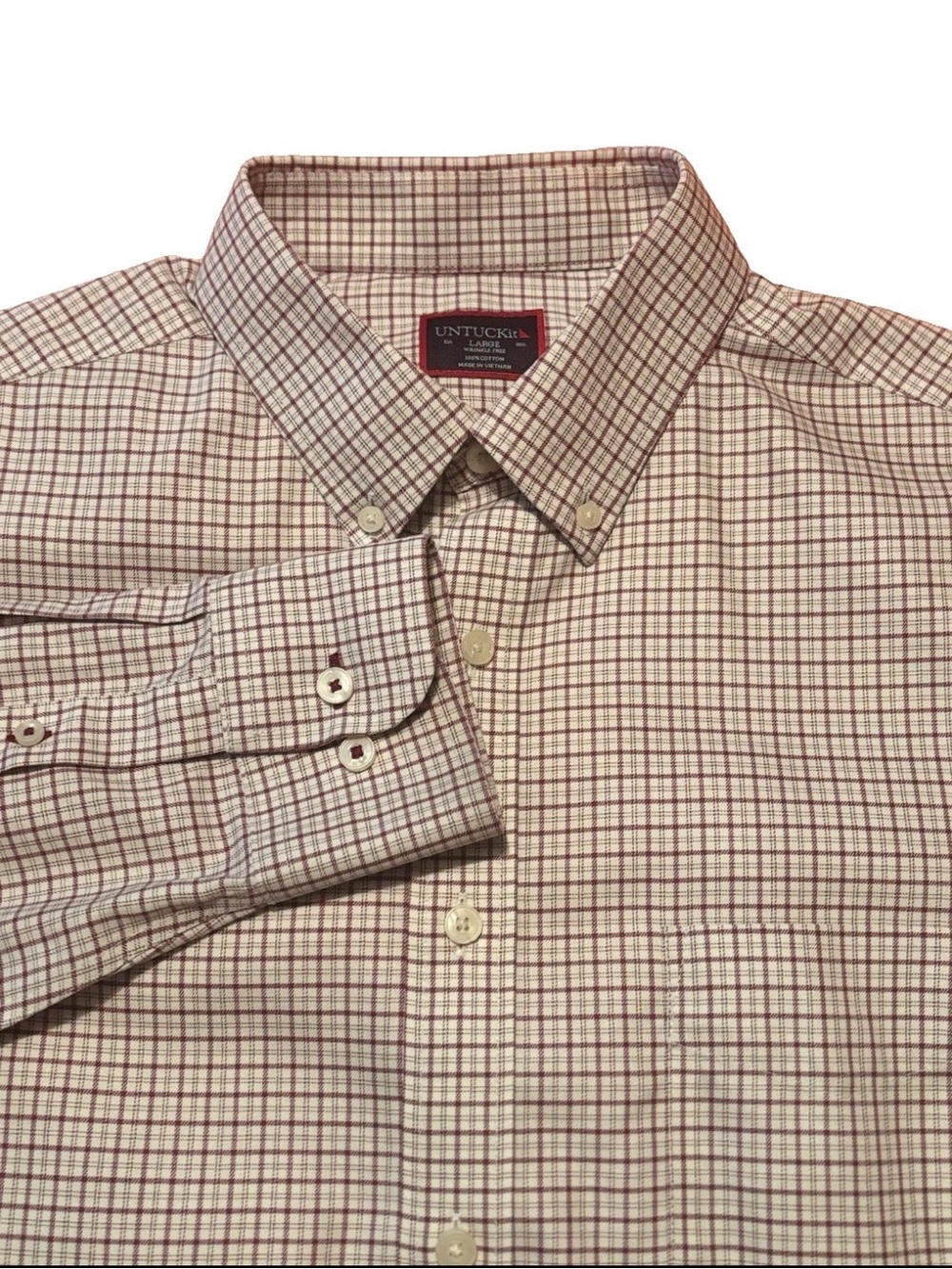 UNTUCKit Red Check Regular Fit Wrinkle Free 100% Cotton Shirt Men’s Large